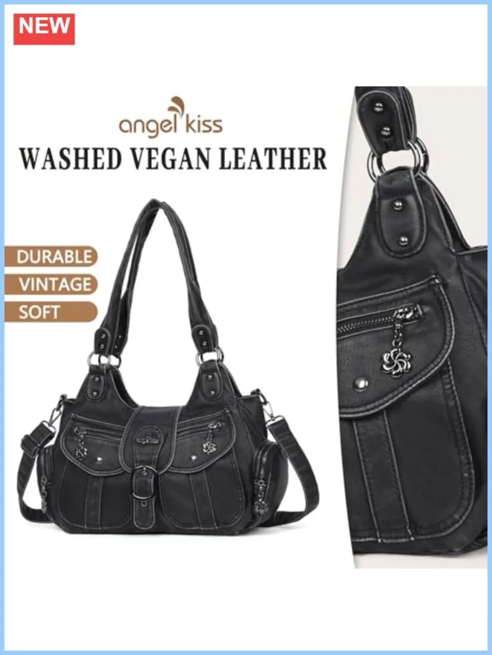 Vegan Leather Hobo Tote Bag Women Shoulder Purse Crossbody Handbag Roomy